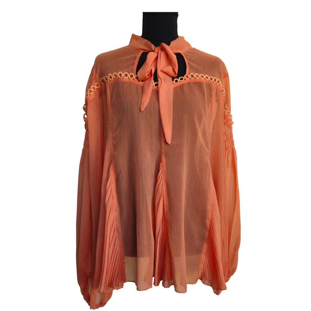Ranna Gill Anthropologie‎ Sheer Pleated Tie Top XL Ethereal Garden Fairy Brunch